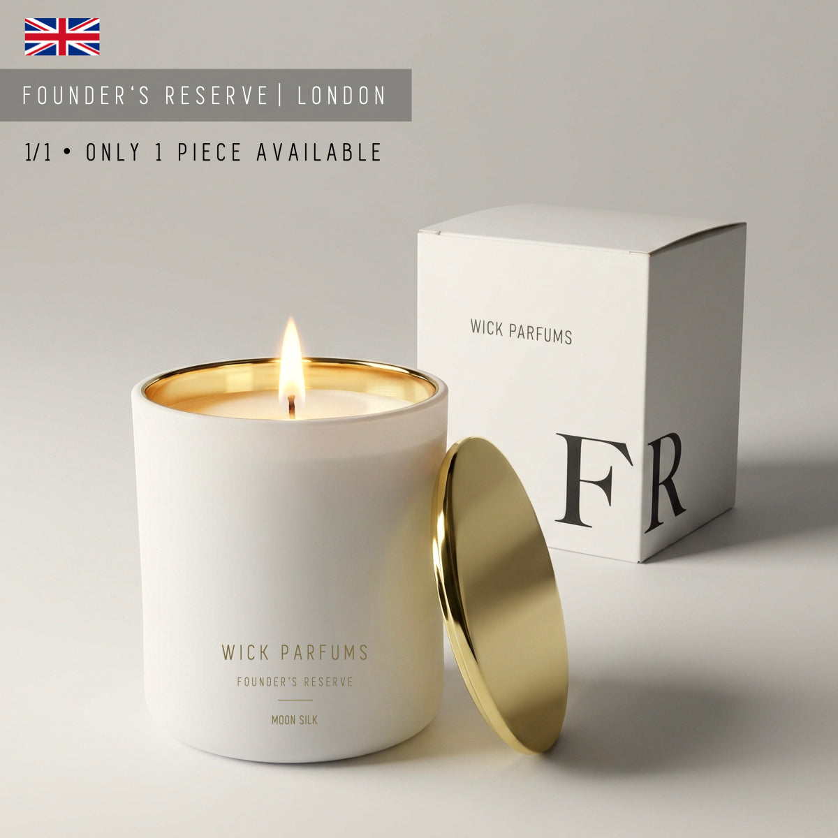 London Reserve Collection // White & Gold Candle // Moon Silk // 200 g