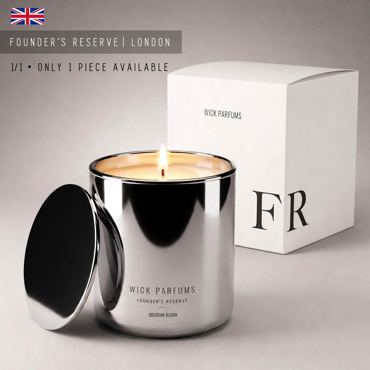 London Reserve Collection // XL Silver Mirror Candle // Obsidian Bloom // 500 g